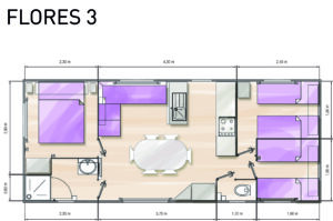 Plan-stacaravan-geweldig-comfort-3-slaapkamers-Le-Tropicana