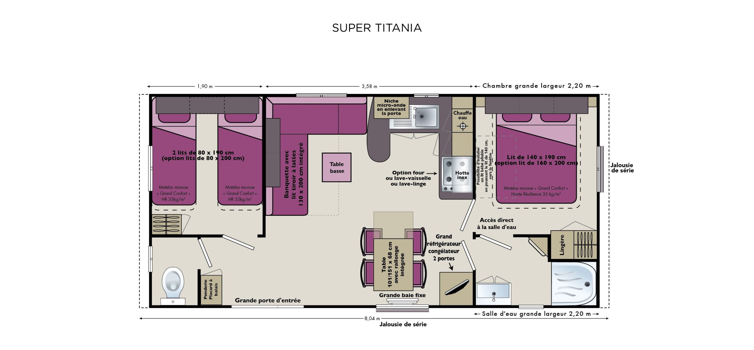 Plan-stacaravan-groot-comfort-2-slaapkamers-terras-Le-Tropicana